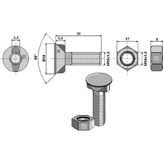 BOLT M10X30 M/2 NESER SORT