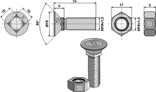 Bolt M10x35 m/firkantsett