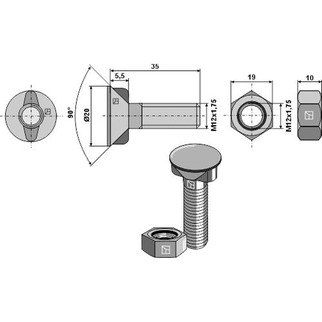 Bolt M12x35 m/2 neser