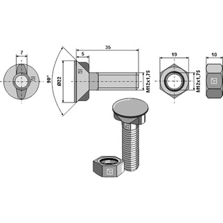 Bolt M12x35 m/2 naser