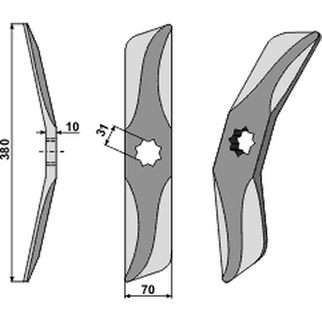 Hankmo 380 mm hull Ø31 mm venstre