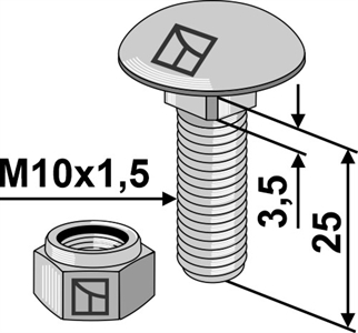 Bræddebolt M10x1,5x25 m. låsemøtrik