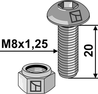 Umbracobolt M8x1,25x20 m. låsemøtrik