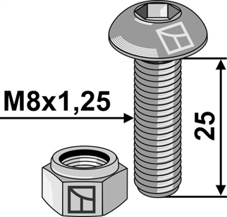 Umbracobolt M8x1,25x25 m. låsemøtrik