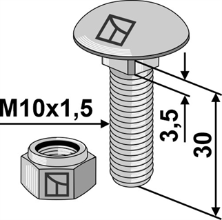 Bræddebolt M10x1,5x30 m. låsemøtrik