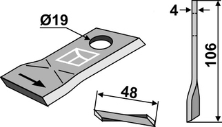 Claas knivblad 105x48x4 mm Ø19 venstre