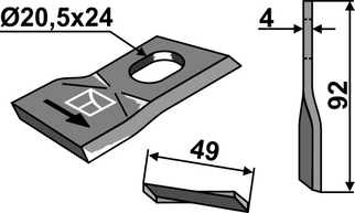 JF knivblad 92x51x4 mm Ø20,5x24,5 høyre