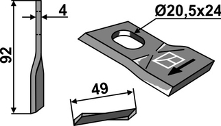 JF knivblad 92x51x4 mm Ø20,5x24,5 venstre