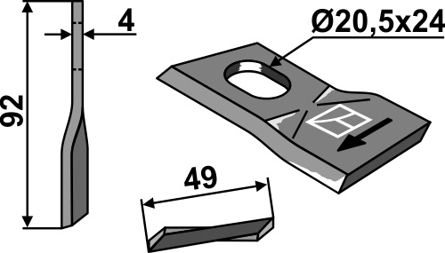 JF knivblad 92x51x4 mm Ø20,5x24,5 venstre