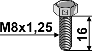 Bolt M8x1,25x16 u. møtrik - galvaniseret