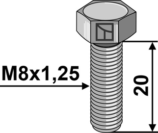 Bolt M8x1,25x20 u. møtrik - galvaniseret