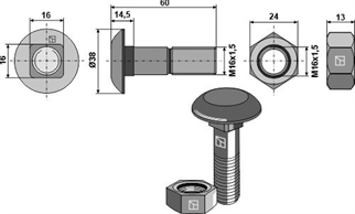 Plovbolt M16x1,5x60 med møtrik